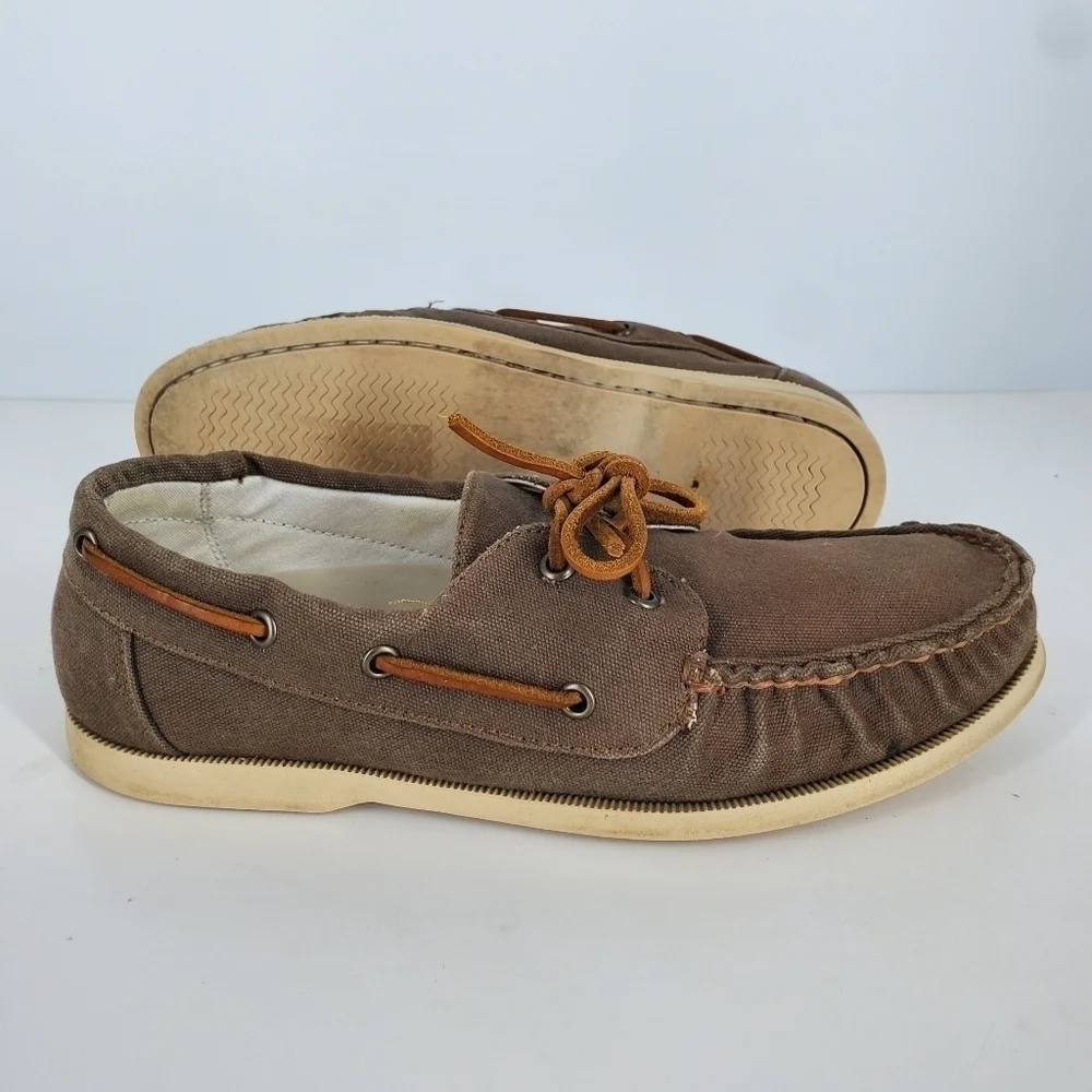 Cole Haan Mens Canvas Slip-on Boat Shoes Size 8.5 M Brown C14475 C15